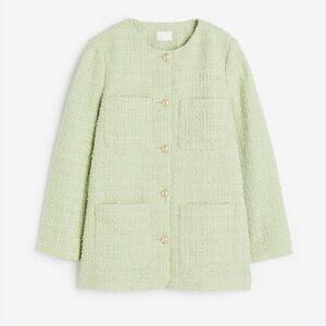 H&M Boucle Jacket Pistachio Green and White Gold Buttons Size Medium Preppy NWT
